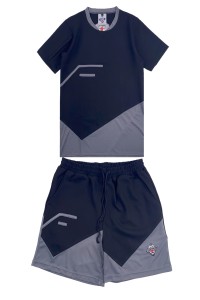 Manufacture of men's short-sleeved tracksuit custom-made round neck training suit black with gray embroidered LOGO tracksuit supplier WTV180
